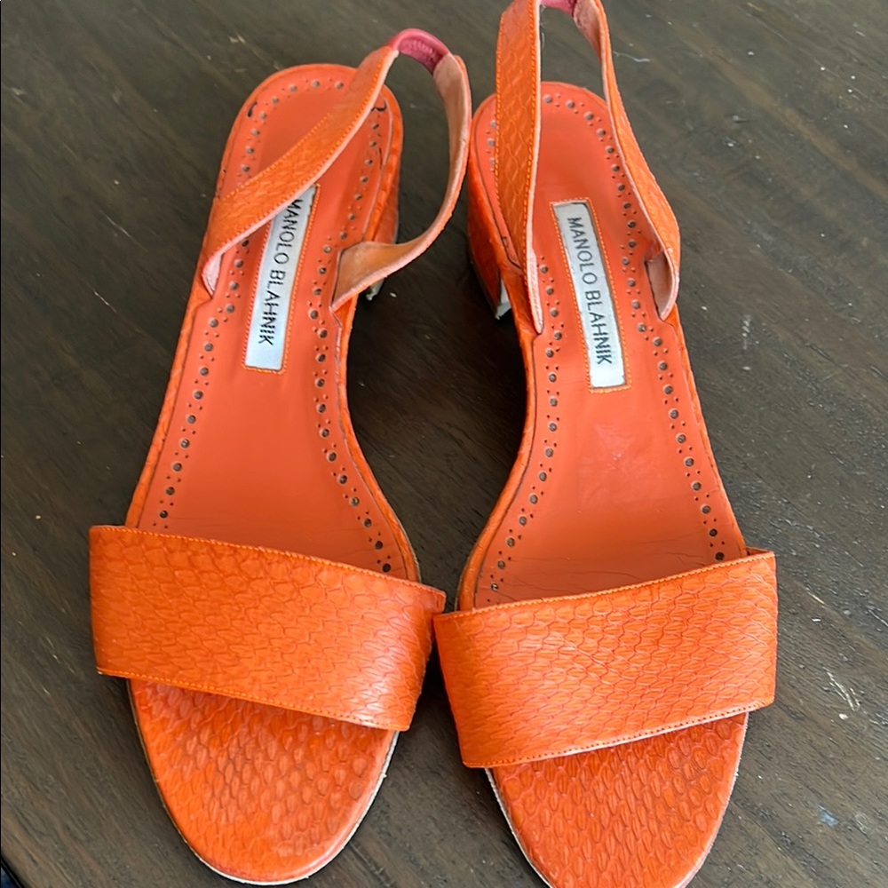 Manolo Blahnik Orange Slingback Sandals